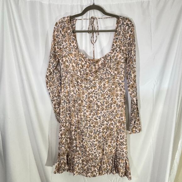 Free People Women’s Boheme Long Sleeve Mini Dress Size 8 Yellow Floral - Picture 3 of 7